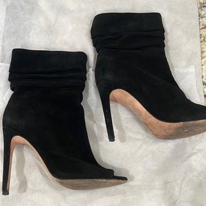Halston Black Suede Sandra High Heel Slouchy Open Toe Ankle Boots/Booties